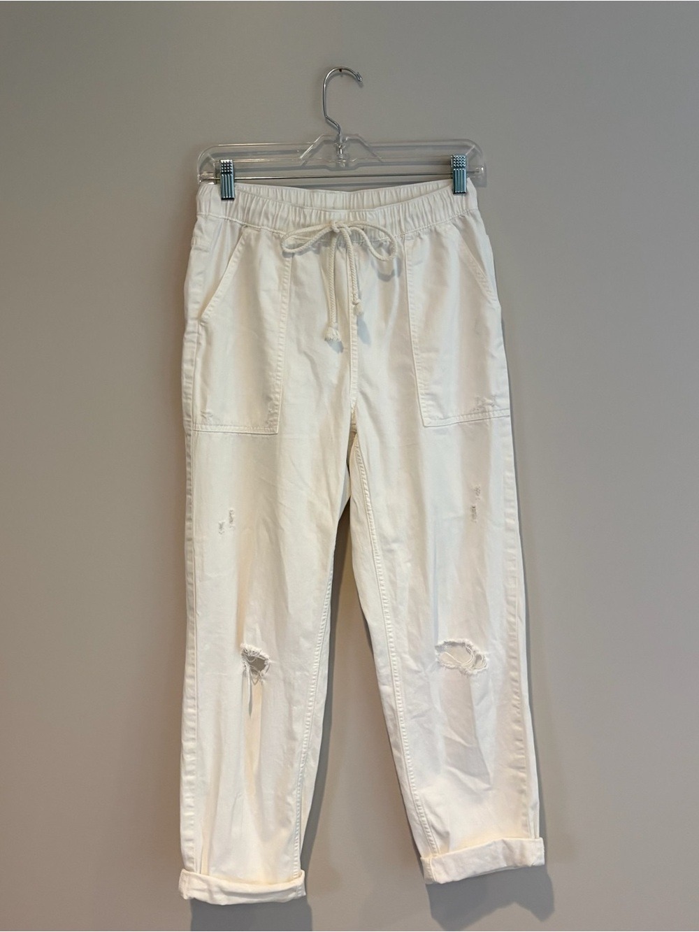 aerie White Drawstring Distressed Joggers Size S